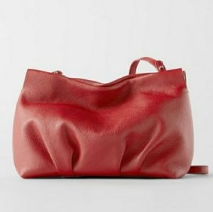NWT ZARA leather gathered crossbody bag clutch red